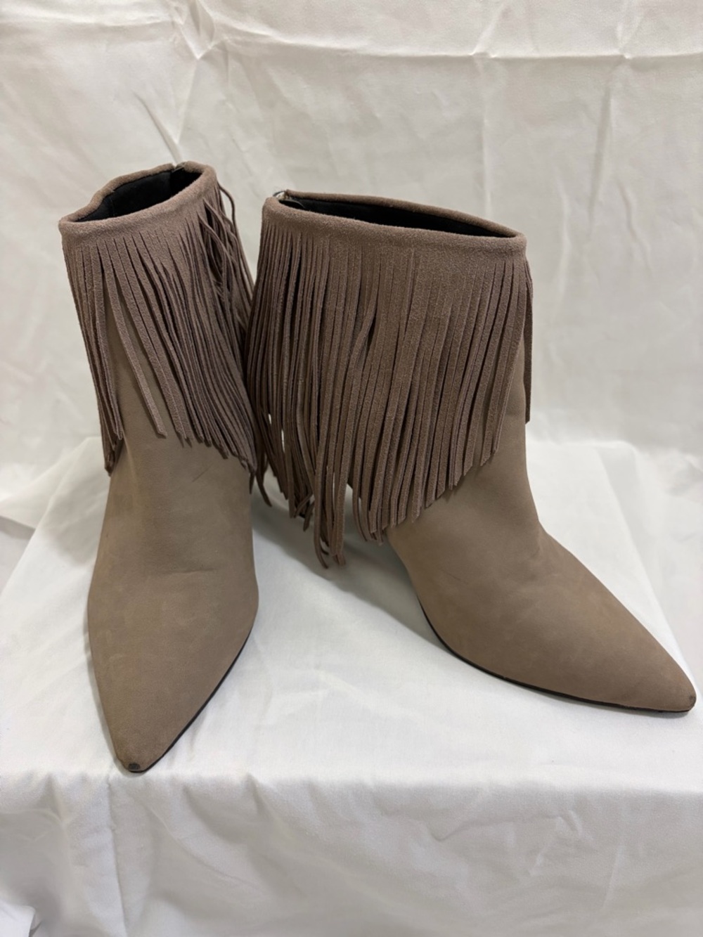 LFL by Lust for Life Taupe Suede Fringe Pointed-Toe Ankle Boots